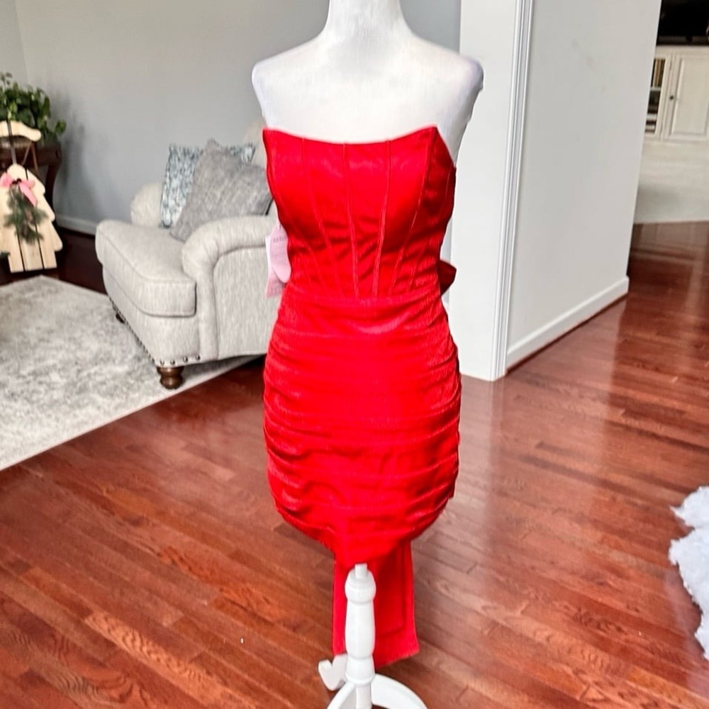 Handmade Luxury Red Glitter Layered Cocktial Dress With Bow Pin Size Small NWT - Picture 10 of 12